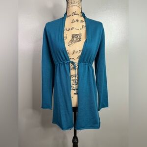 Eileen Fisher Teal Knit Cardigan merino wool size small office casual travel